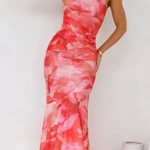 Hello Molly TOTALLY FABULOUS ONE SHOULDER MESH MAXI DRESS PRINT
